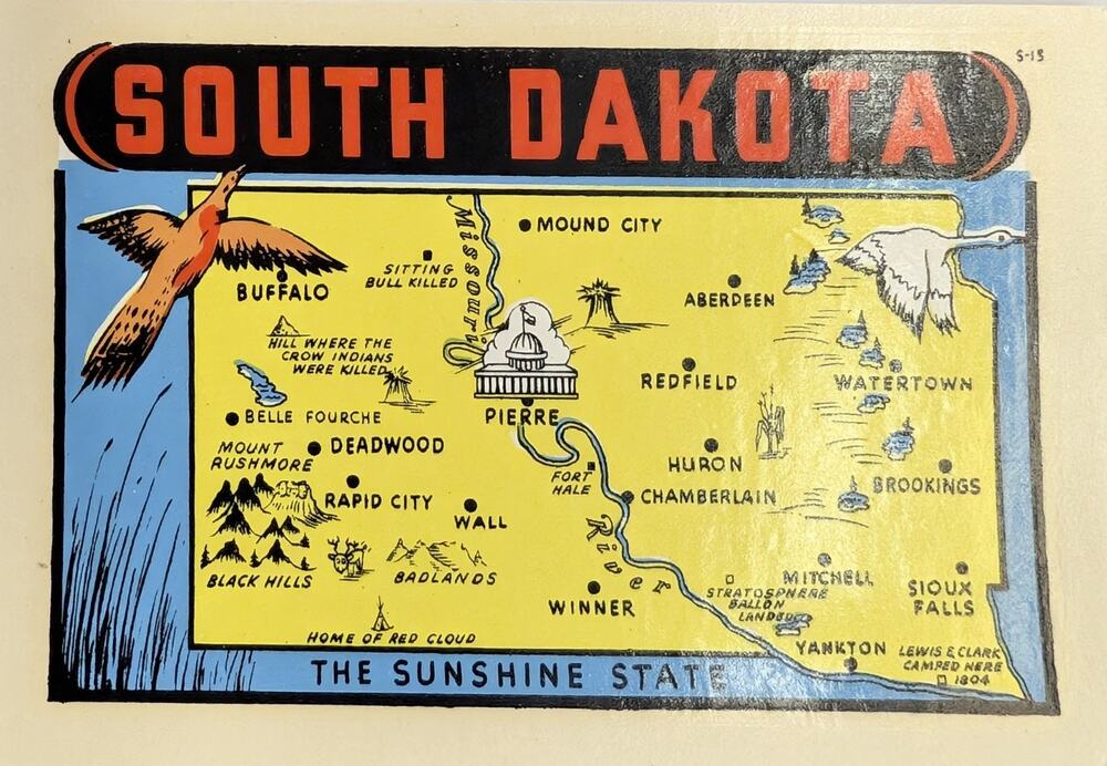 Vintage South Dakota Map Water Slide Decal Lindgren-Turner Unused